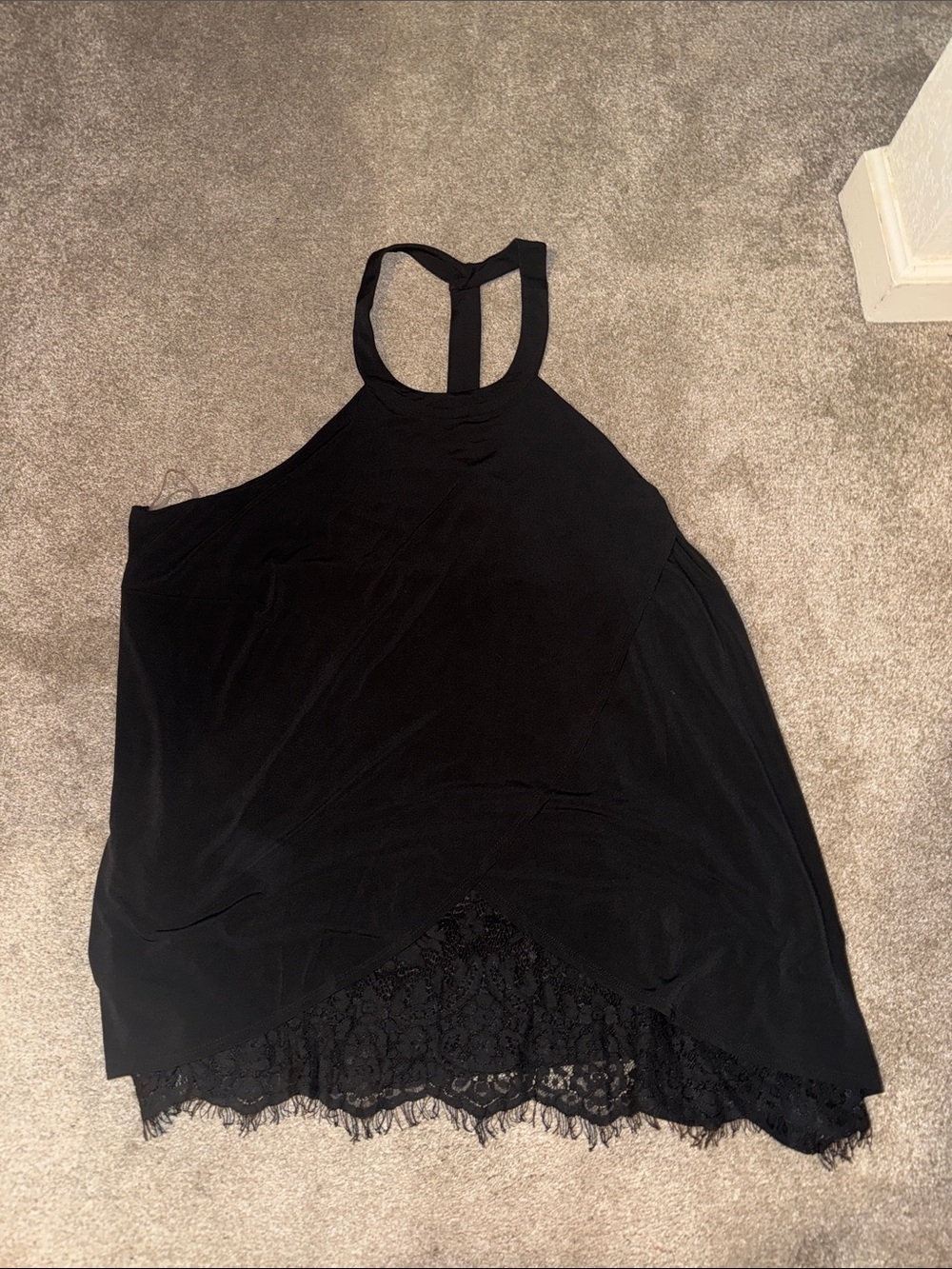 Women’s Black Lace-Hem Halter Top